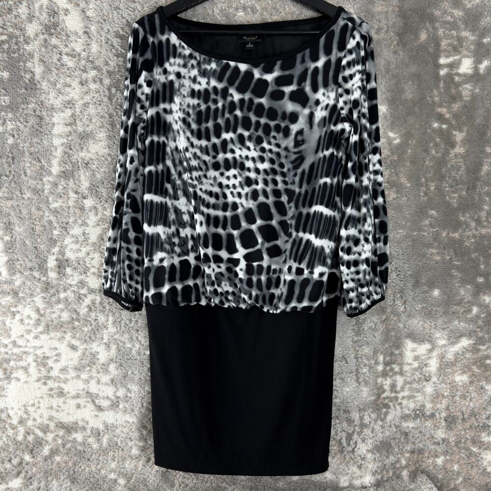 Nicole Miller Size S Abstract Casual Mini Dress Black Long Sleeve Pullover